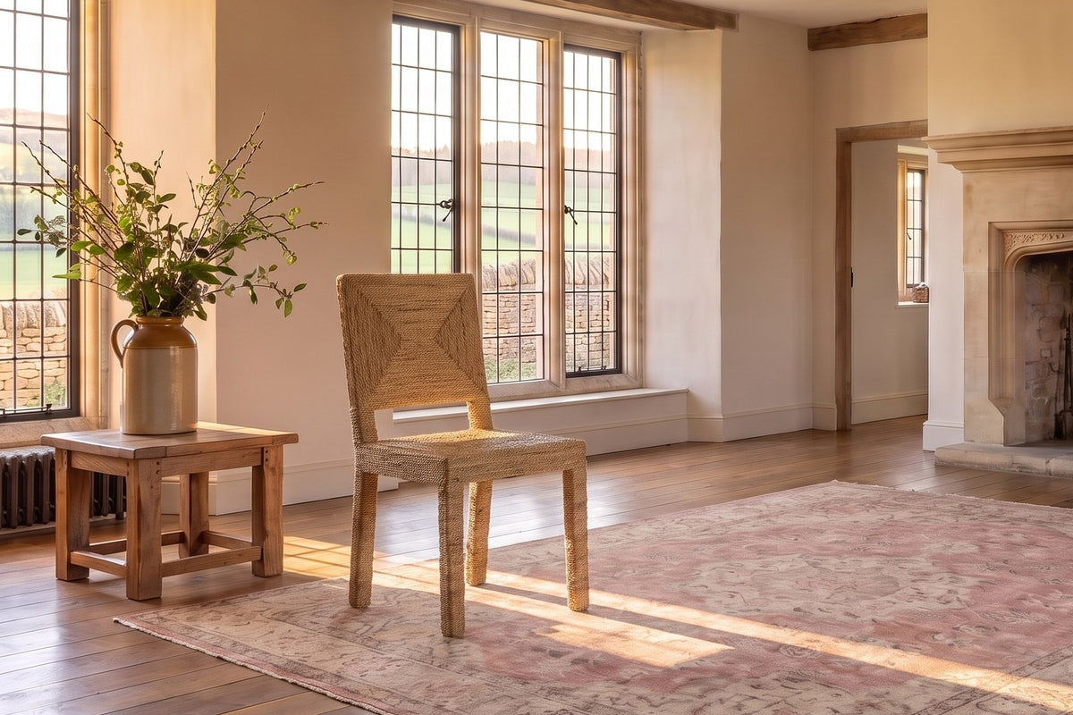 Aieta Parsons Seagrass-Wrapped Dining Chair in an English country dining room