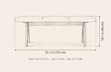 Alatri bench dimensions: 53.1 in long, 18.1 in high, 14.6 in deep