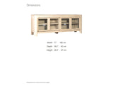 Albenga 71-Inch Weathered Mango Veneer Sliding Glass Door Media Console dimensions: 71.0 in wide, 16.5 in deep, 26.5 in high