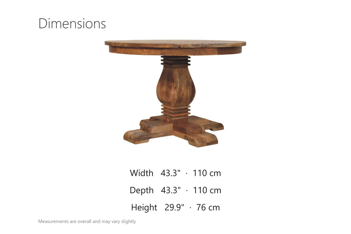 Albidona 43-Inch Round Solid Mango Pedestal Dining Table dimensions