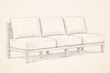 Pencil sketch of the Alcamo sofa, drawn from the same three-quarter view