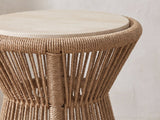 Close-up of the Alessano Rope Hourglass Side Table: the twisted rope strands gathering at the waist