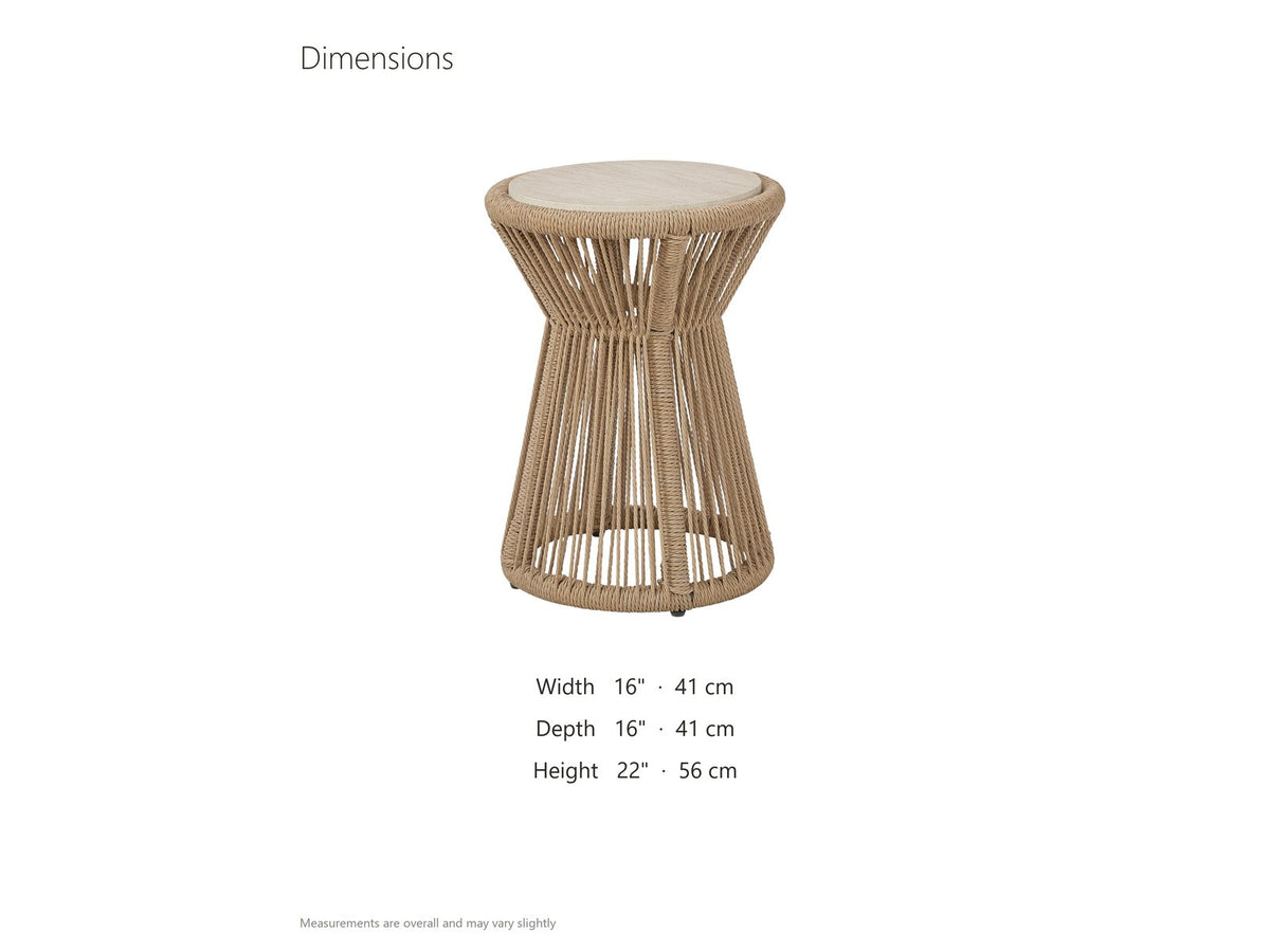 Alessano Rope Hourglass Side Table dimensions: 16.0 in wide, 16.0 in deep, 22.0 in high