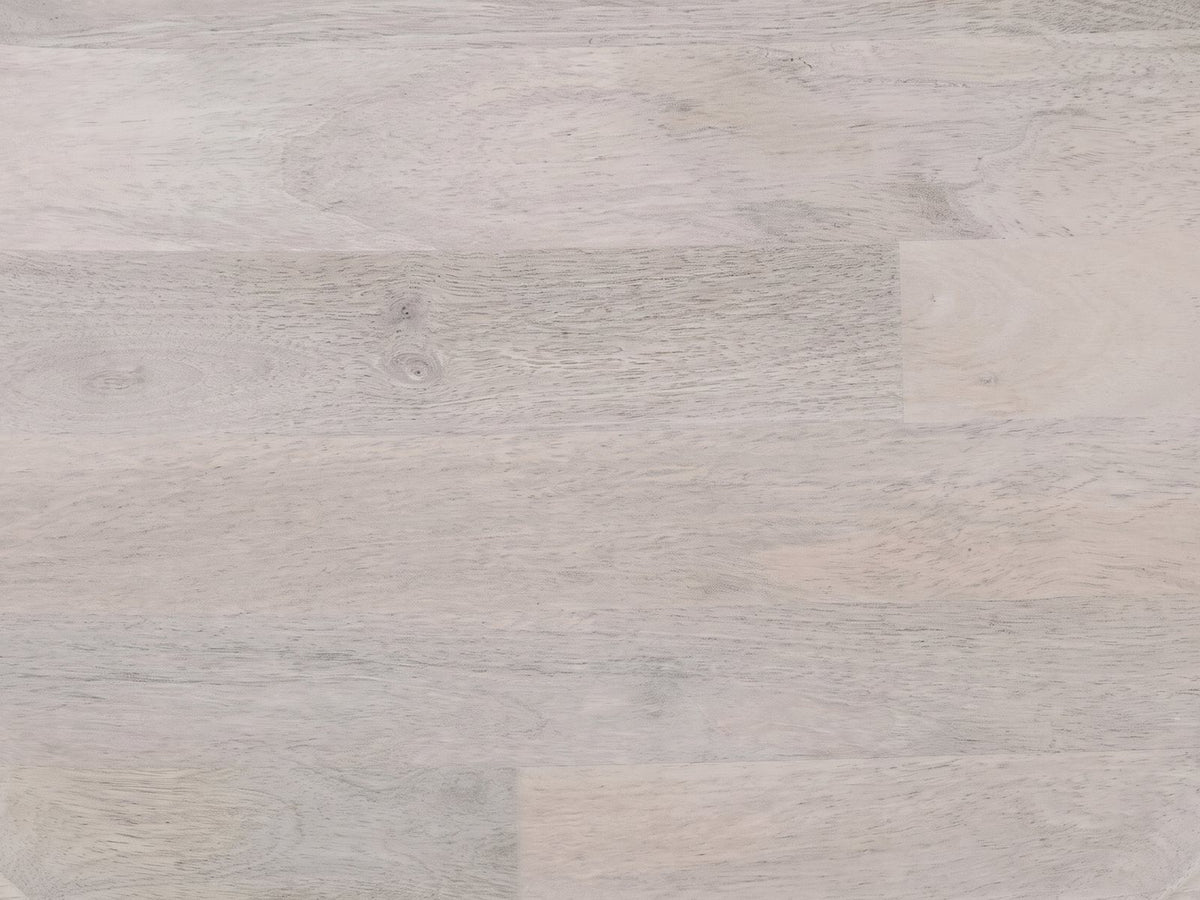 Close-up of the Aliano Whitewashed Mango Tray-Top Side Table: the whitewashed mango grain of the tray top