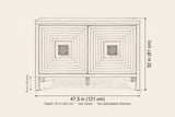 Altamura sideboard dimensions: 47.5 in wide, 32 in high, 18 in deep, legs 6 in
