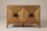 The Altamura sideboard in honey-brown wood, front view on a light studio backdrop