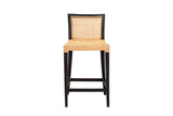 Altilia Open-Weave Rattan and Mahogany Counter Stool, front view