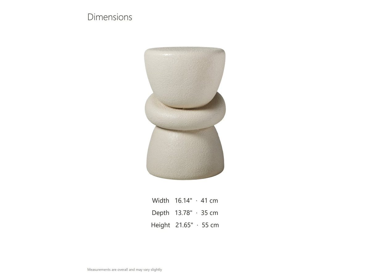 Altomonte Cream Fiberglass Stacked Side Table dimensions: 16.14 in wide, 13.78 in deep, 21.65 in high