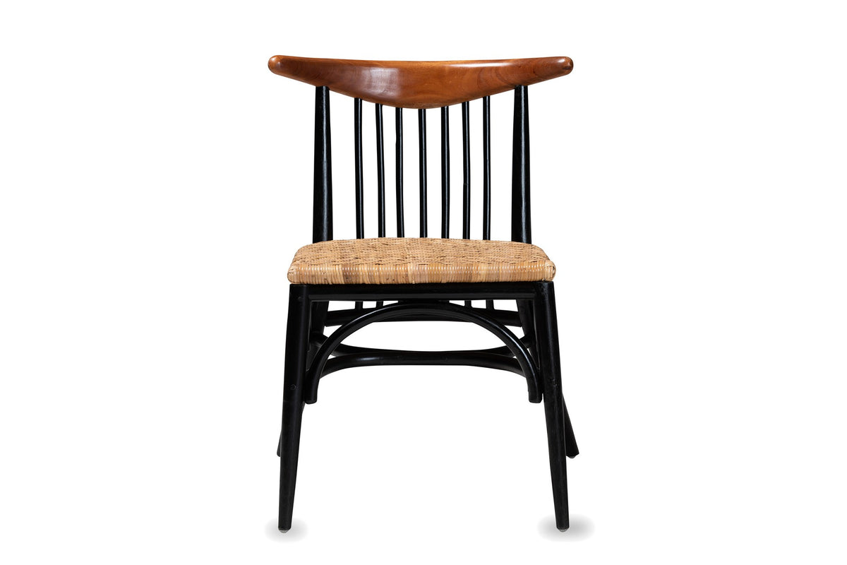 Amendolara Spindle-Back Mahogany and Rattan Dining Chair, front view