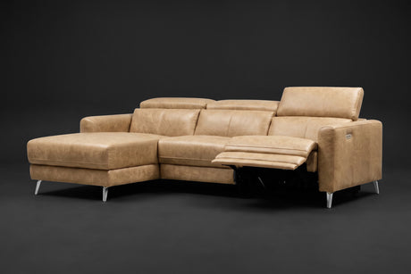 Andria Distressed Italian Aniline Leather Power Reclining Sectional Sofa