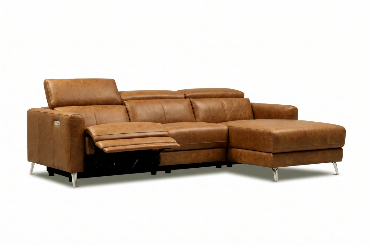 Andria Distressed Italian Aniline Leather Power Reclining Sectional Sofa