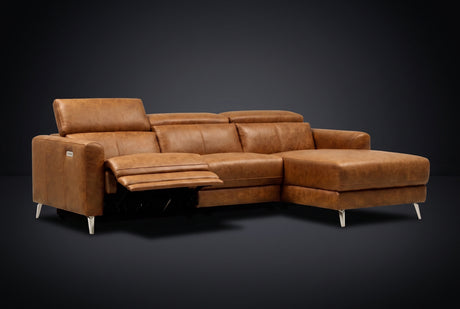 Andria Distressed Italian Aniline Leather Power Reclining Sectional Sofa