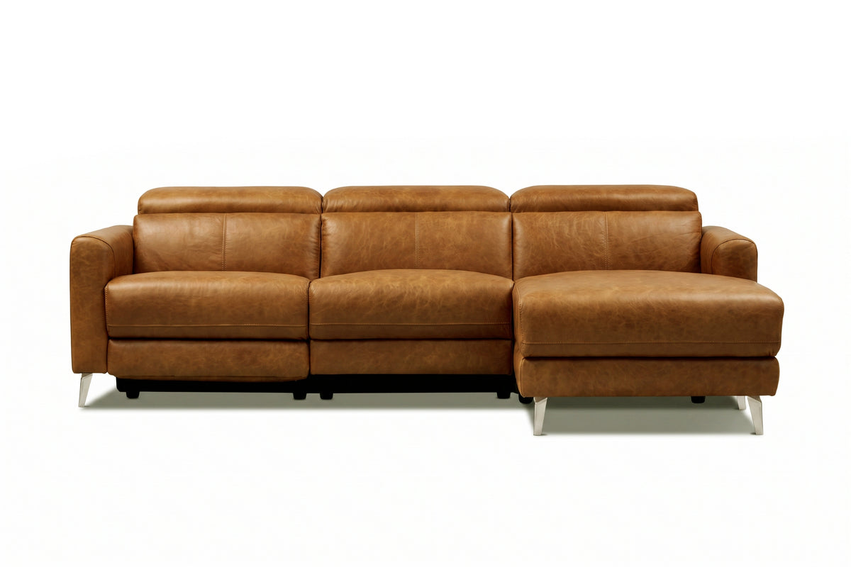 Andria Distressed Italian Aniline Leather Power Reclining Sectional Sofa