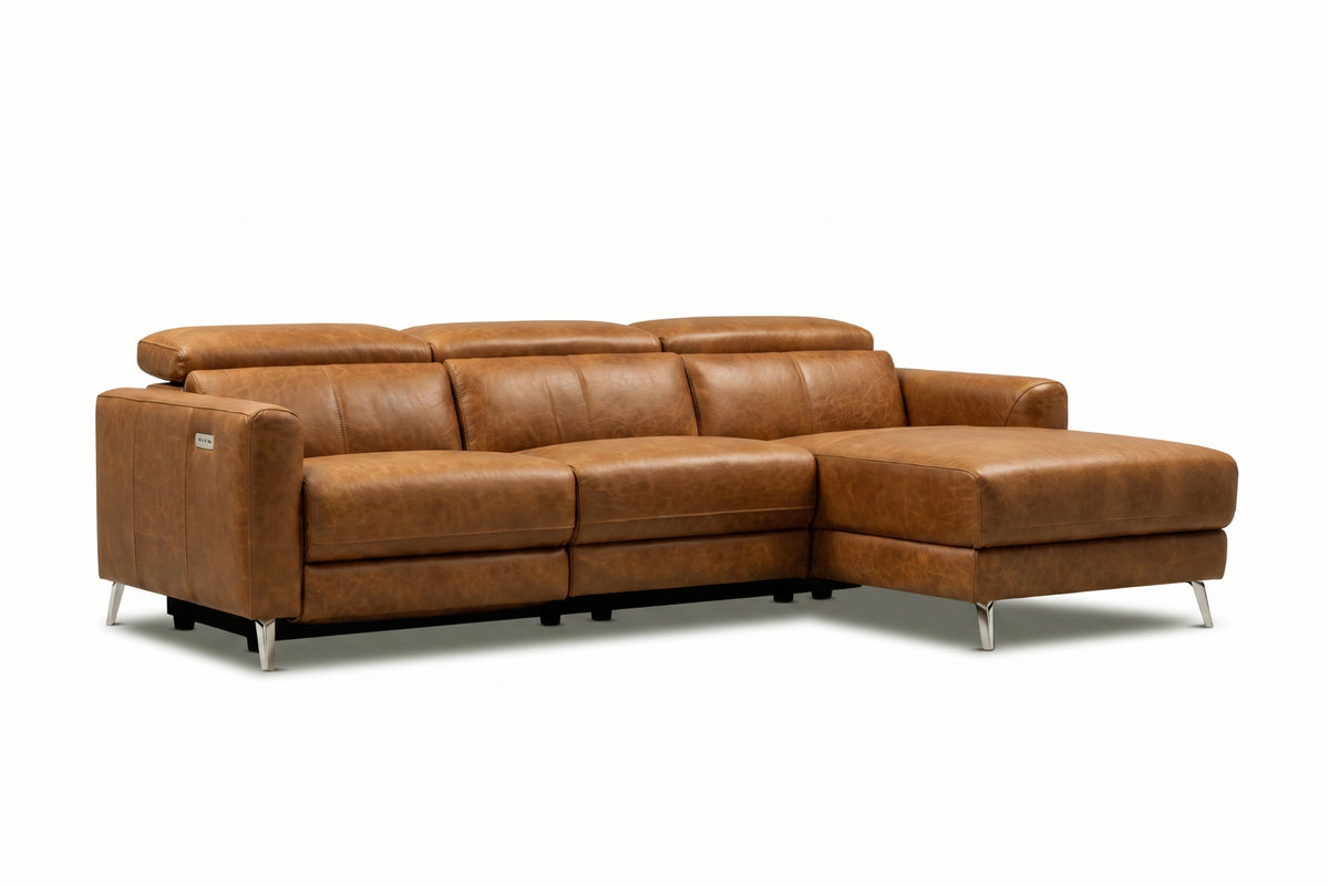 Andria Distressed Italian Aniline Leather Power Reclining Sectional Sofa