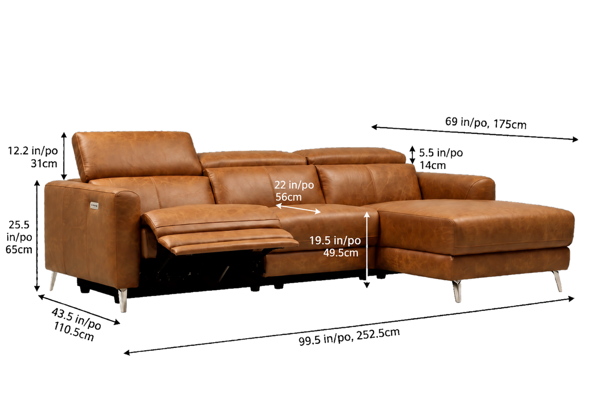 Andria Distressed Italian Aniline Leather Power Reclining Sectional Sofa