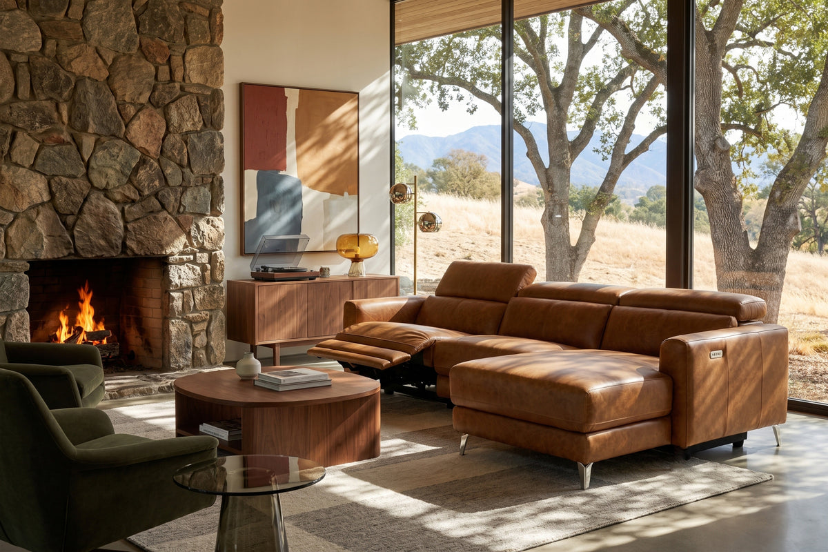 Andria Distressed Italian Aniline Leather Power Reclining Sectional Sofa