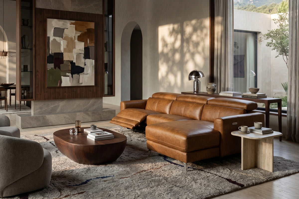 Andria Distressed Italian Aniline Leather Power Reclining Sectional Sofa