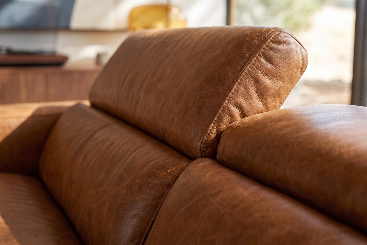 Andria Distressed Italian Aniline Leather Power Reclining Sectional Sofa