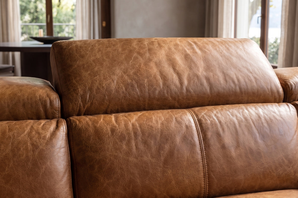 Andria Distressed Italian Aniline Leather Power Reclining Sectional Sofa