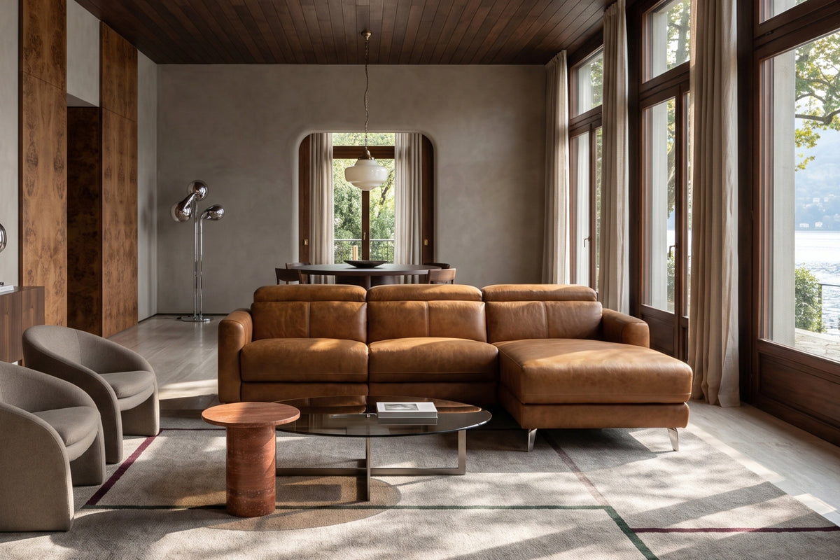 Andria Distressed Italian Aniline Leather Power Reclining Sectional Sofa