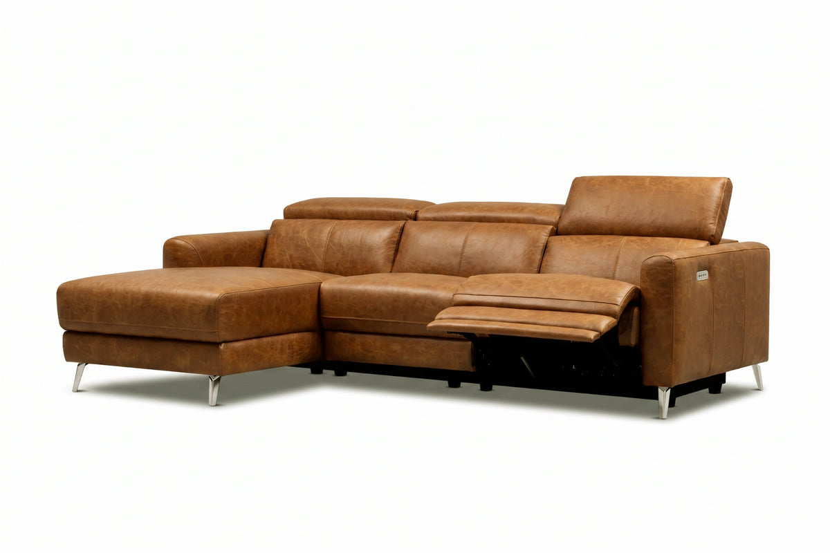 Andria Distressed Italian Aniline Leather Power Reclining Sectional Sofa