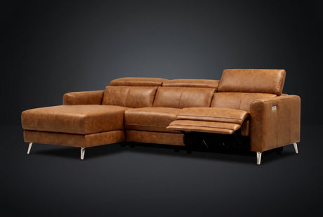 Andria Distressed Italian Aniline Leather Power Reclining Sectional Sofa