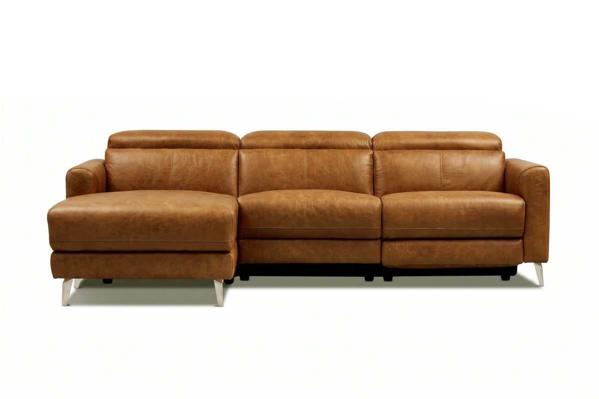 Andria Distressed Italian Aniline Leather Power Reclining Sectional Sofa
