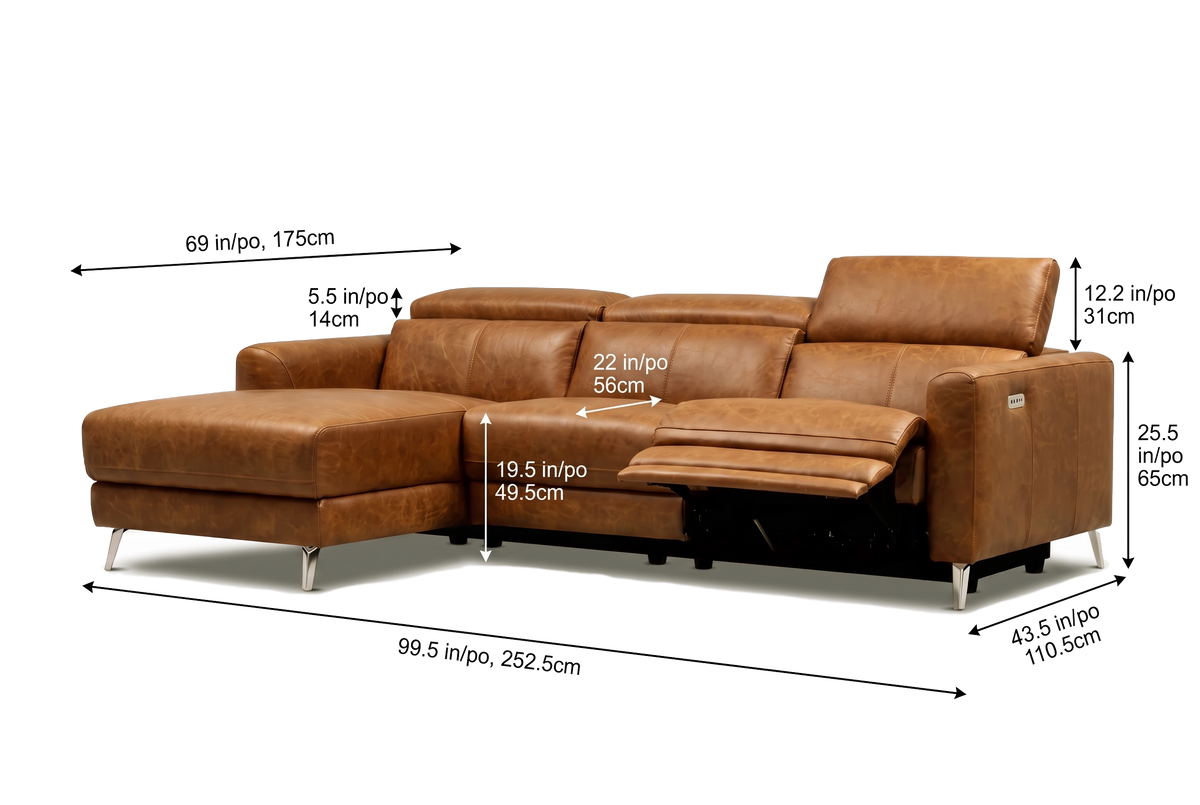 Andria Distressed Italian Aniline Leather Power Reclining Sectional Sofa