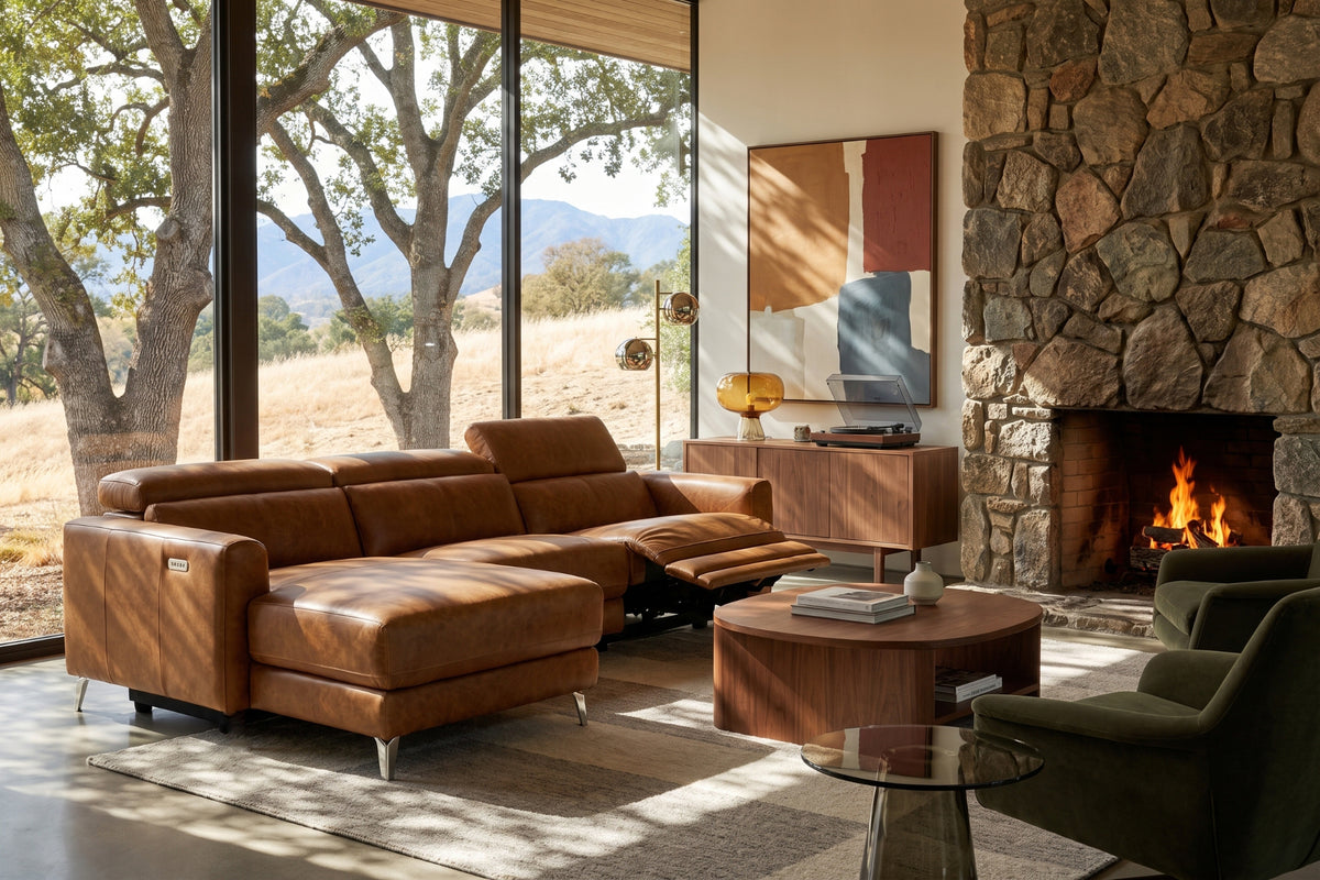 Andria Distressed Italian Aniline Leather Power Reclining Sectional Sofa