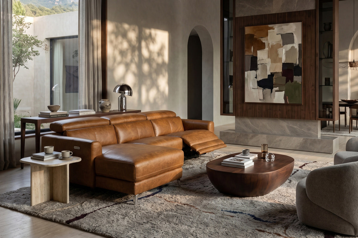 Andria Distressed Italian Aniline Leather Power Reclining Sectional Sofa