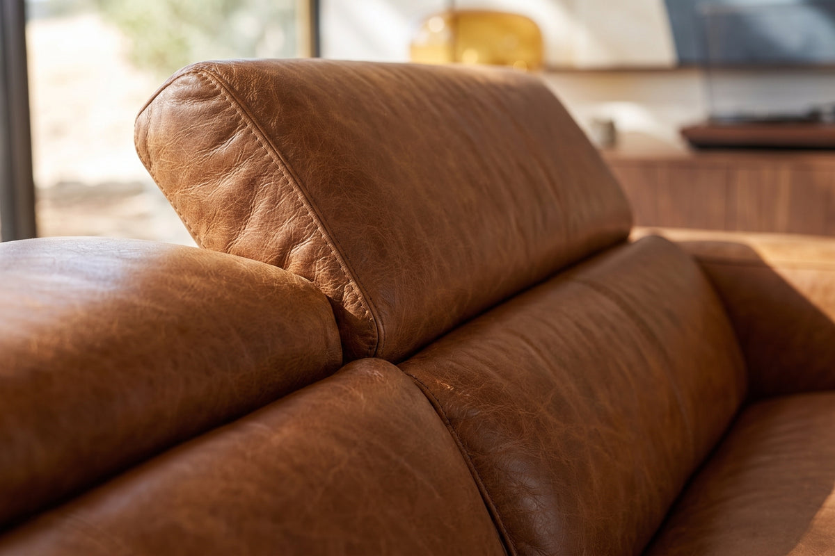 Andria Distressed Italian Aniline Leather Power Reclining Sectional Sofa