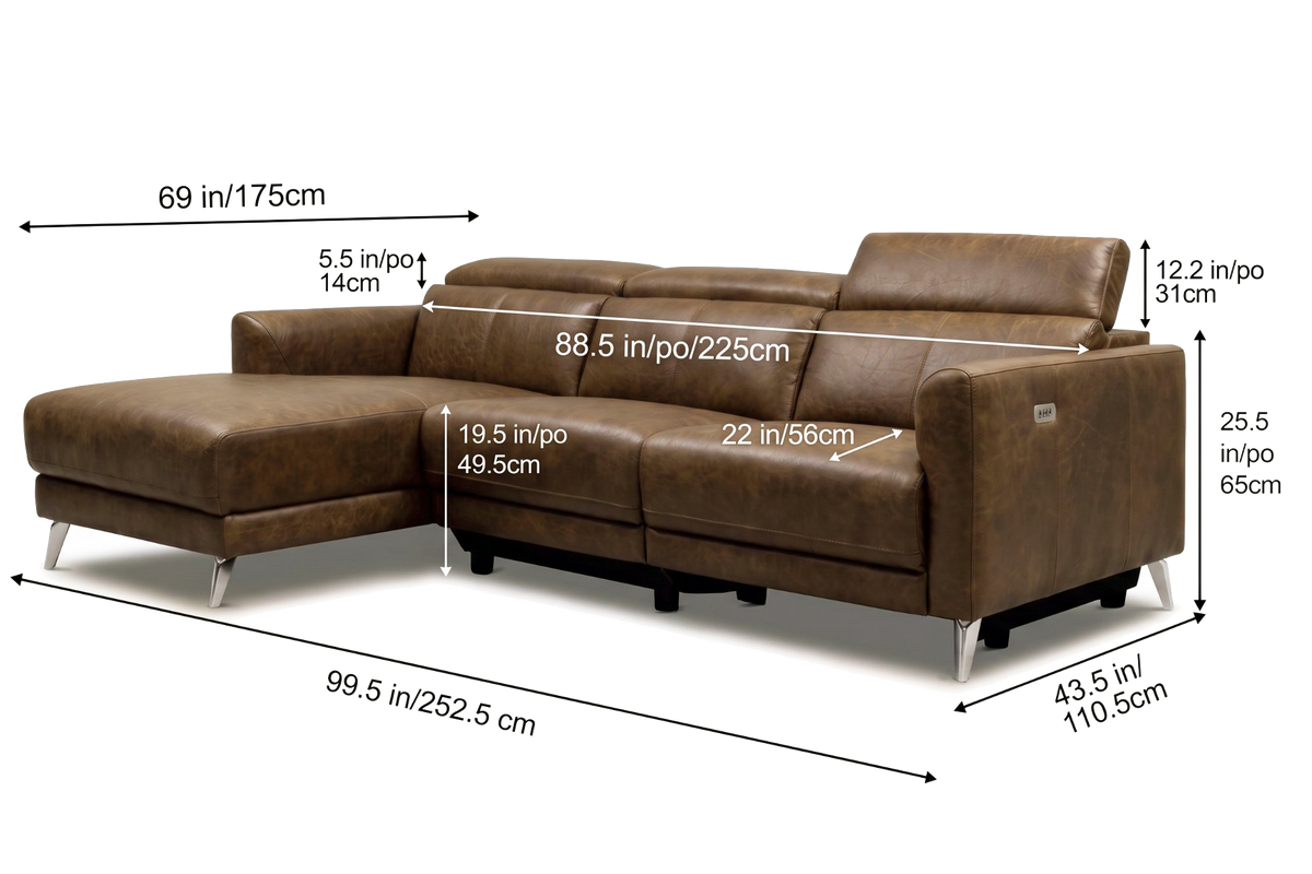 Andria Distressed Italian Aniline Leather Power Reclining Sectional Sofa