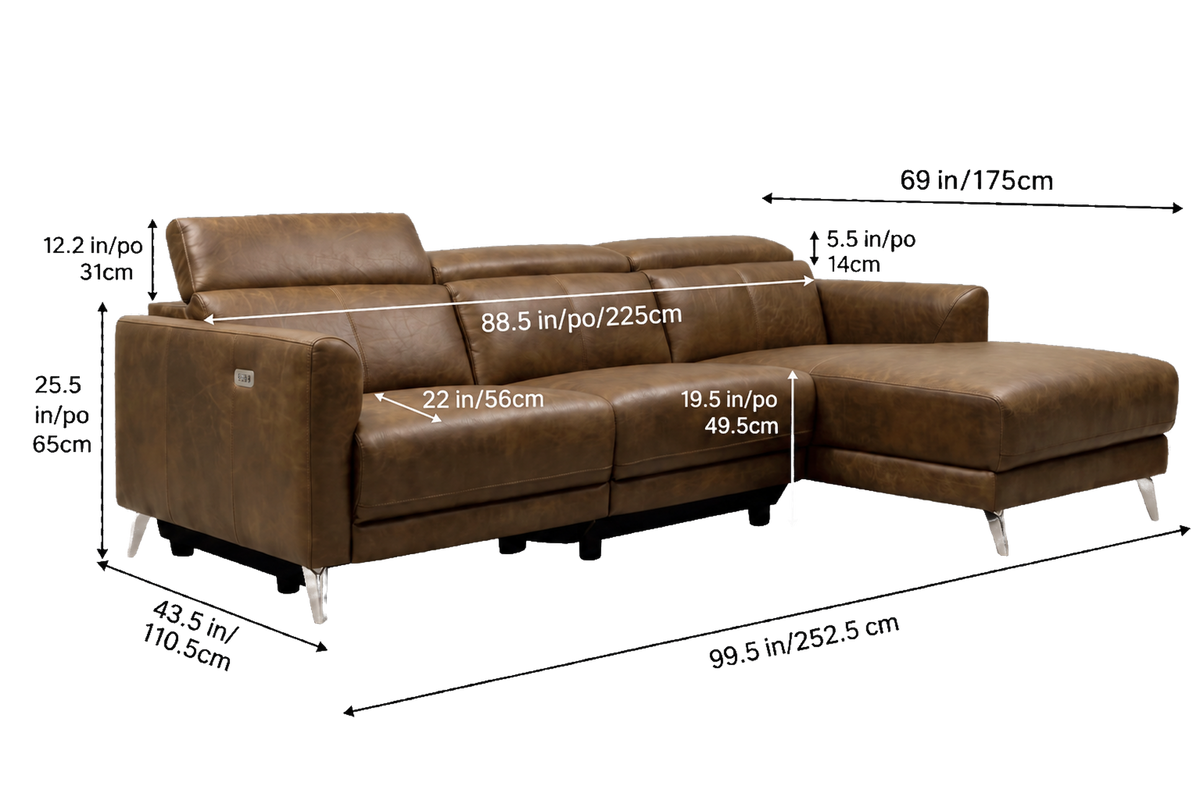 Andria Distressed Italian Aniline Leather Power Reclining Sectional Sofa