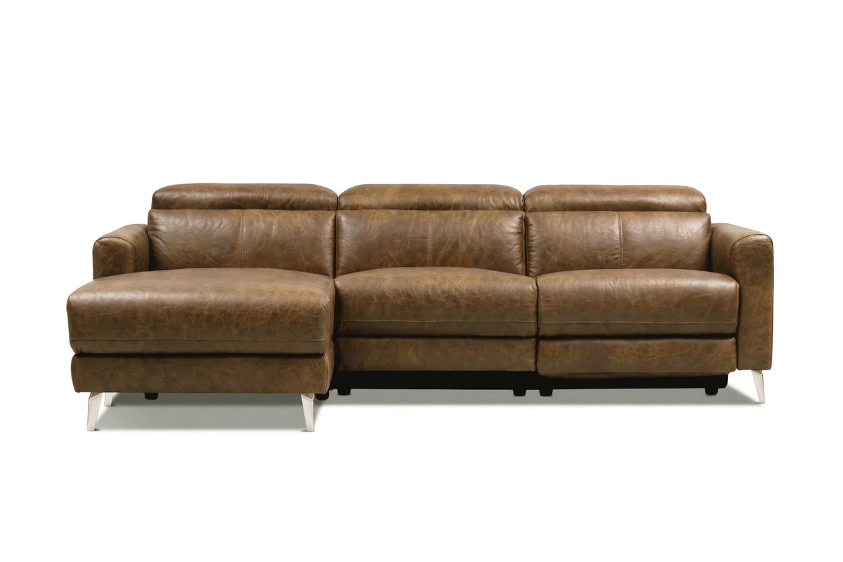 Andria Distressed Italian Aniline Leather Power Reclining Sectional Sofa