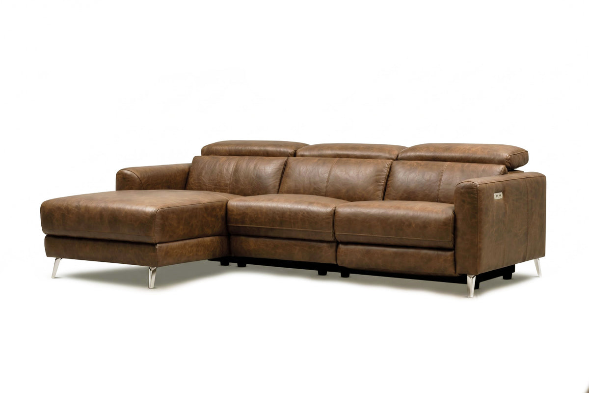 Andria Distressed Italian Aniline Leather Power Reclining Sectional Sofa