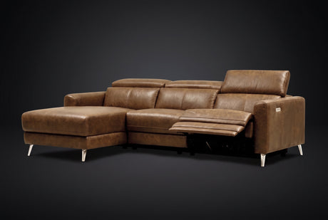 Andria Distressed Italian Aniline Leather Power Reclining Sectional Sofa