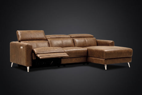 Andria Distressed Italian Aniline Leather Power Reclining Sectional Sofa