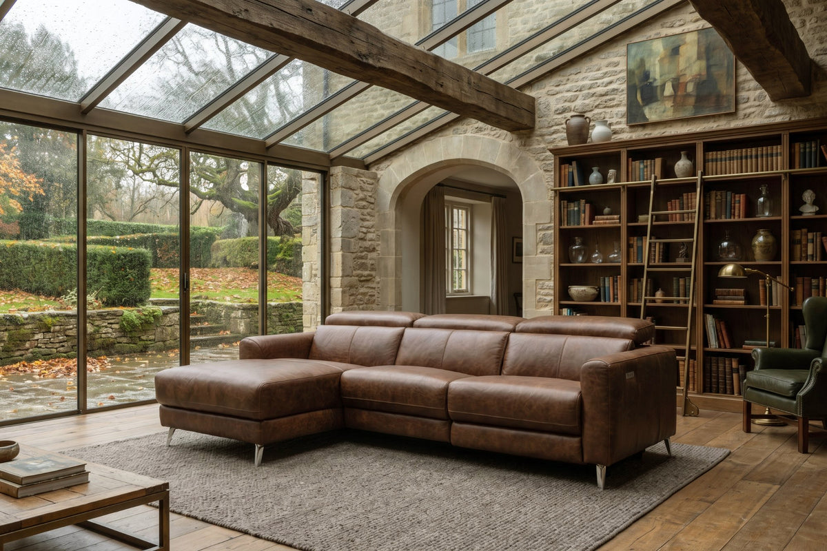 Andria Distressed Italian Aniline Leather Power Reclining Sectional Sofa