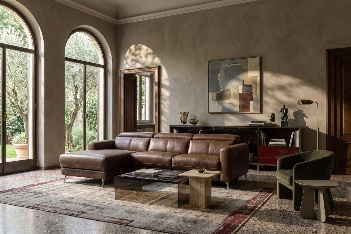 Andria Distressed Italian Aniline Leather Power Reclining Sectional Sofa