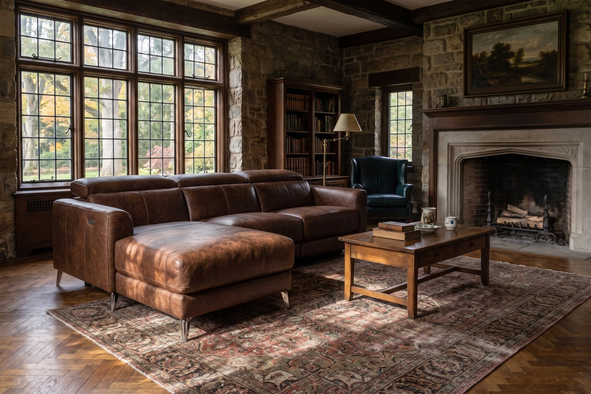 Andria Distressed Italian Aniline Leather Power Reclining Sectional Sofa