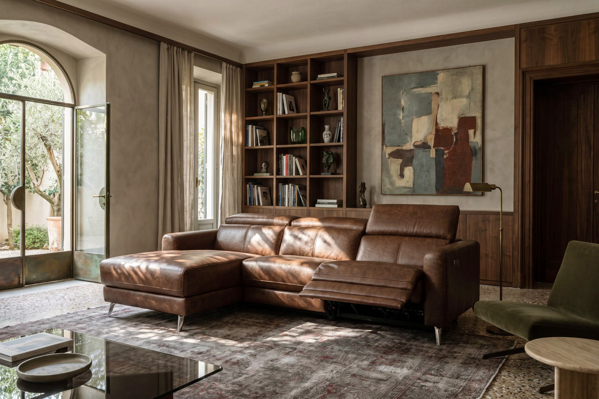 Andria Distressed Italian Aniline Leather Power Reclining Sectional Sofa