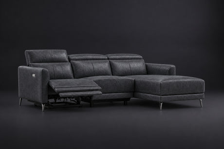 Andria Distressed Italian Aniline Leather Power Reclining Sectional Sofa