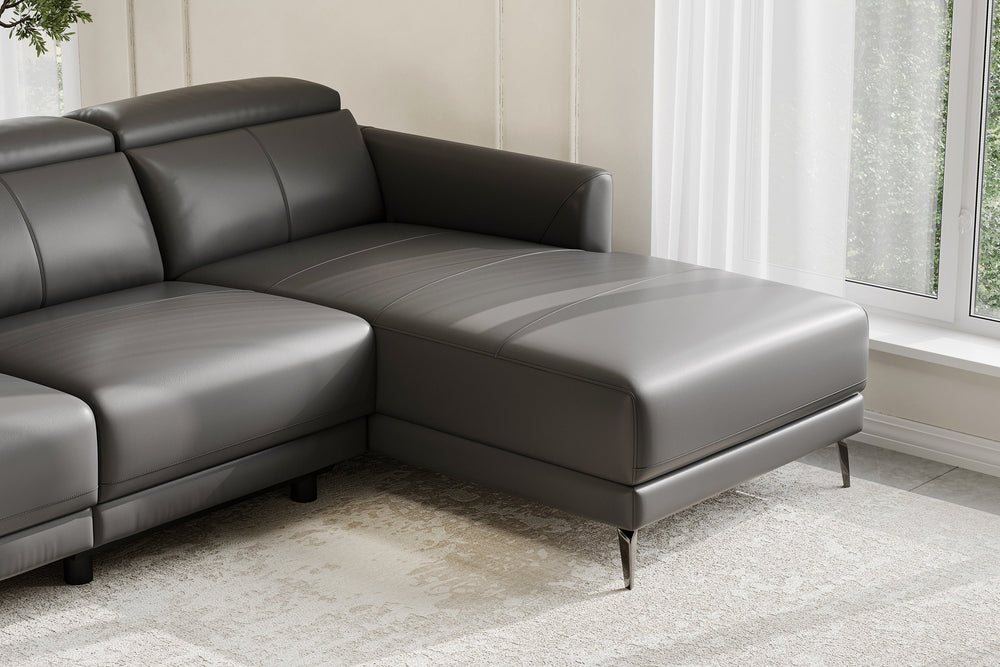 Valencia Andria Modern Right Hand Facing Top Grain Leather Reclining Sectional Sofa, Grey Color