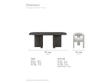 Anticoli 78-Inch Ebony Oak Pedestal Dining Set with 4 Boucle Armchairs dimensions: table 78 in long, 40 in deep and 30.5 in high, 28.5 in clear under the top; each armchair 24 in wide, 23 in deep and 29.5 in high, seat 20.5 in high, arms 26.5 in high