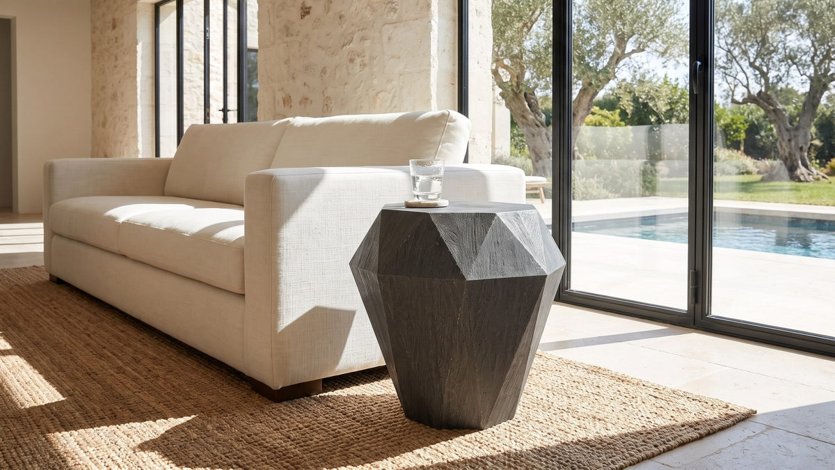 Cool grey, sharp lines. - Accadia Grey Mango Faceted Octagon Side Table