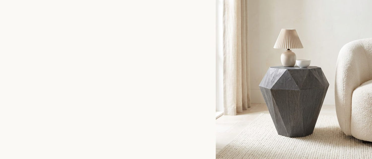 A cut gem in grey mango. - Accadia Grey Mango Faceted Octagon Side Table