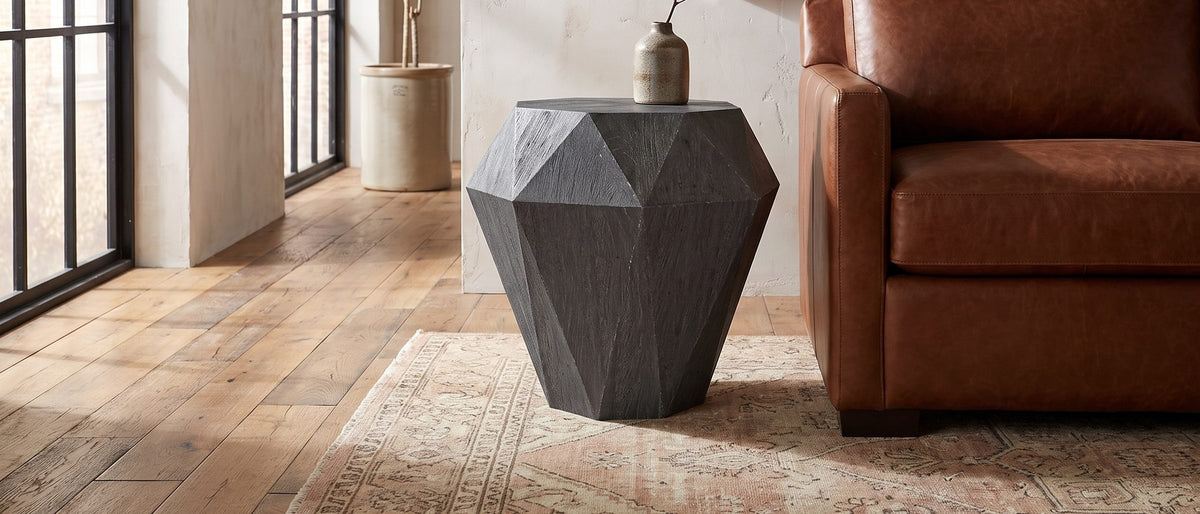 Accadia Grey Mango Faceted Octagon Side Table in the room