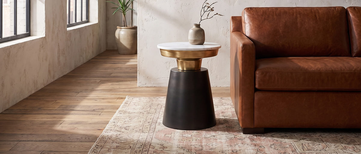 Acerenza White Marble Pedestal Side Table in the room