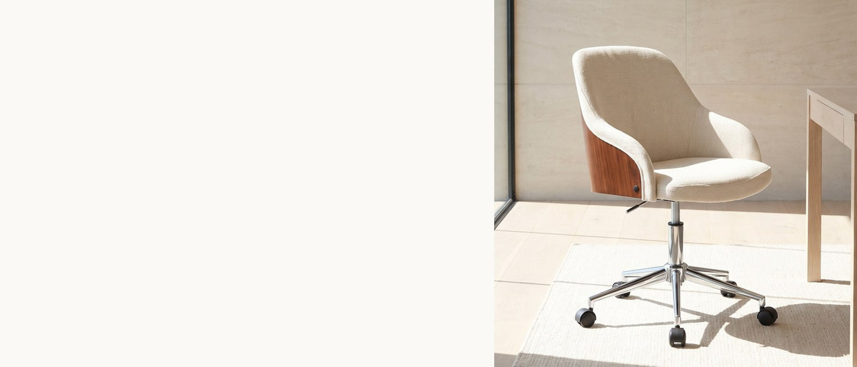 Furniture first, desk chair second. - Acri Walnut Bentwood Swivel Desk Chair with Cream Woven Fabric
