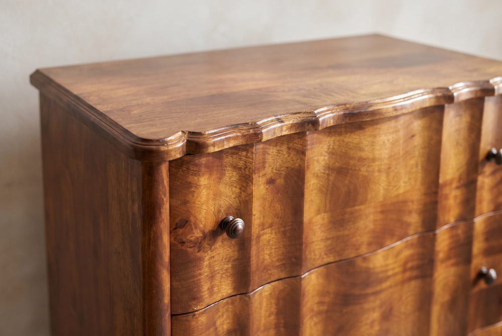 A scalloped top, a ringed knob